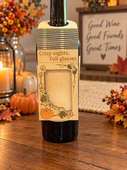 Thanksgiving Wine Bottle Tag Gift Card Holder | Hostess Gift | Handmade Wood