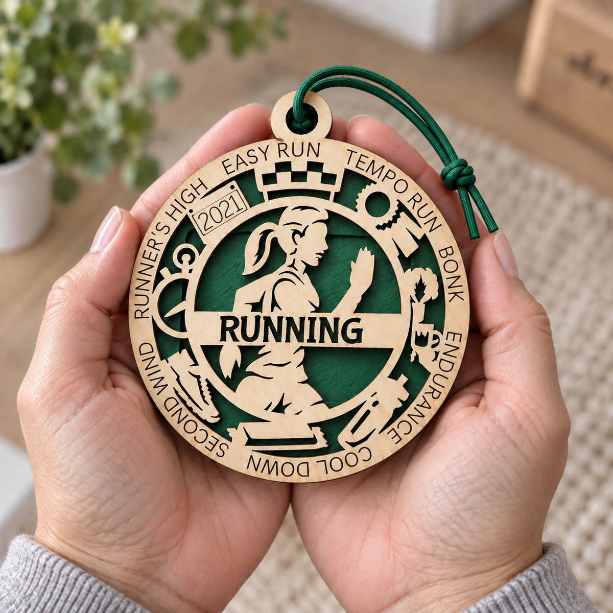 Running Gift Card Holder | Personalized Wood Medallion | Handcrafted